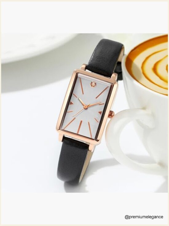Peugeot Women Vintage Rectangular Dial Quartz Watch with Leather Band